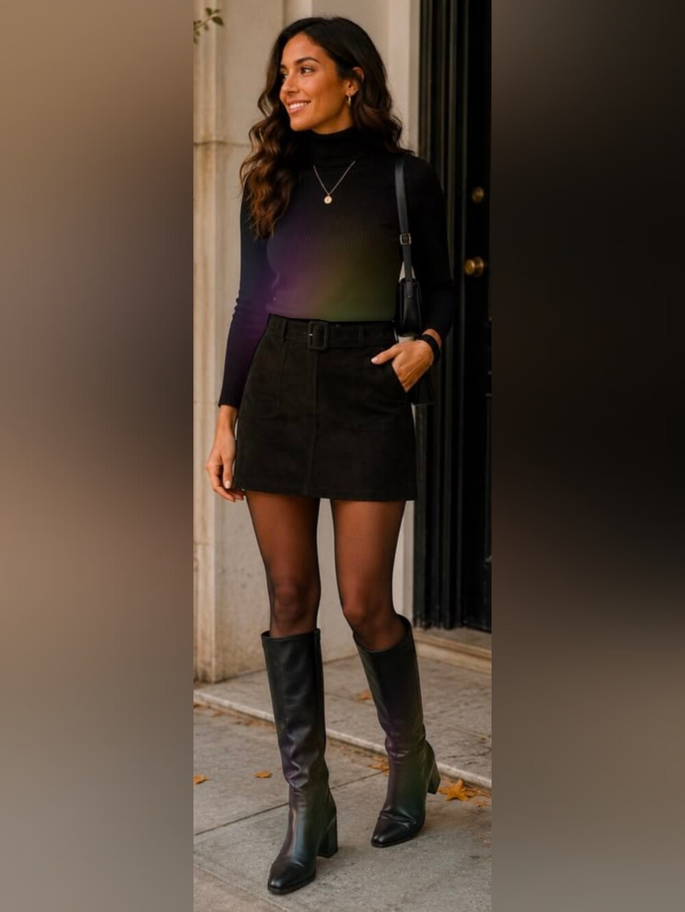 Signature Black Corduroy Mini Skirt with Raw Hem Small